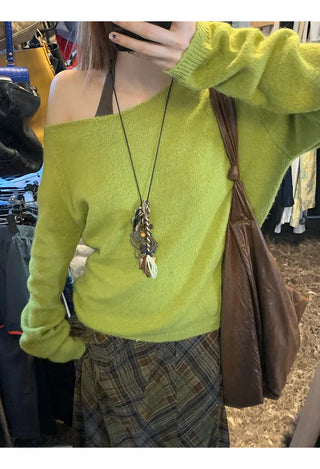 green diagonal sweater