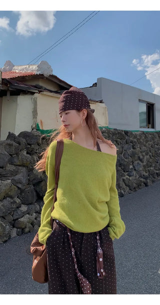 green diagonal sweater