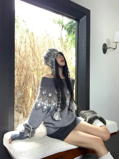 off-shoulder fairisle sweater