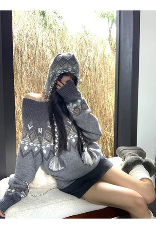 off-shoulder fairisle sweater