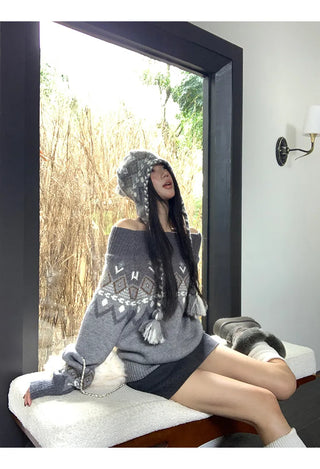 off-shoulder fairisle sweater