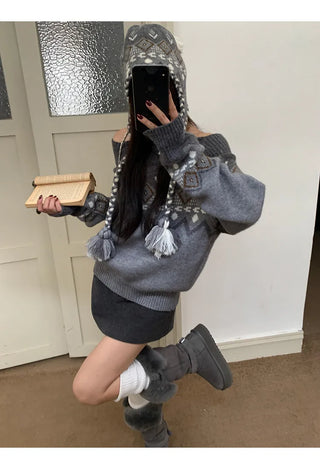 off-shoulder fairisle sweater