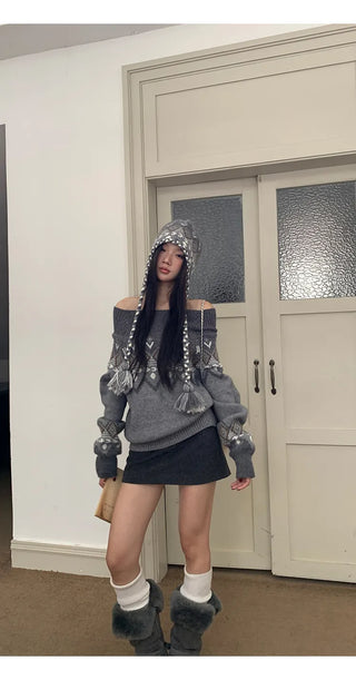 off-shoulder fairisle sweater