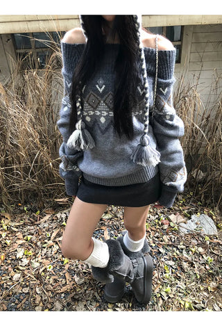 off-shoulder fairisle sweater