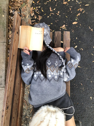 off-shoulder fairisle sweater