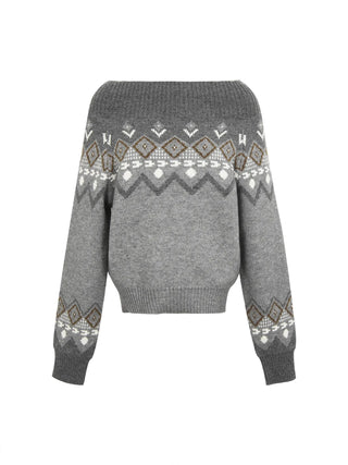 off-shoulder fairisle sweater