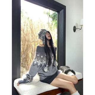 off-shoulder fairisle sweater