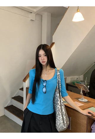 slim blue top