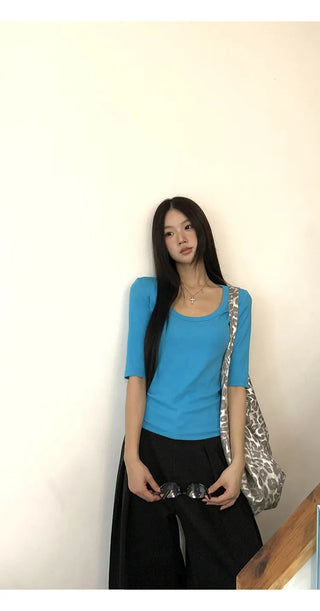 slim blue top