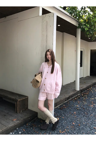 pink knit cardigan