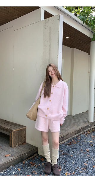 pink knit cardigan