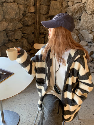 hooded striped cardigan