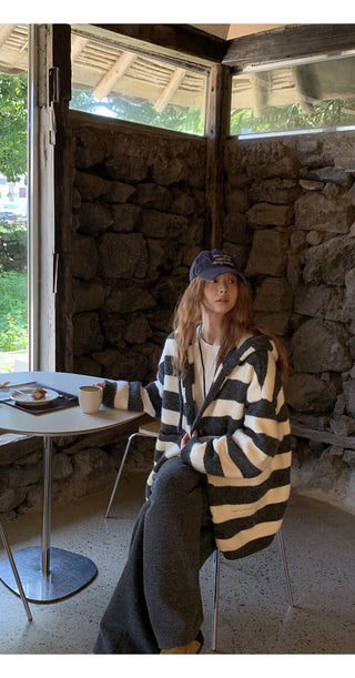 hooded striped cardigan