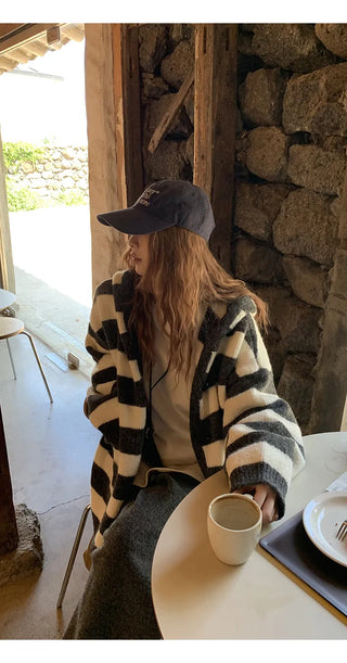 hooded striped cardigan