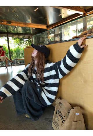 hooded striped cardigan