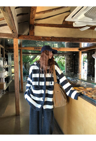 hooded striped cardigan