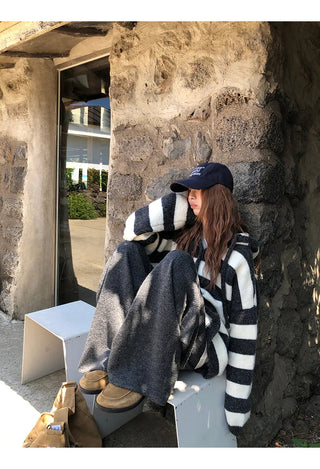 hooded striped cardigan