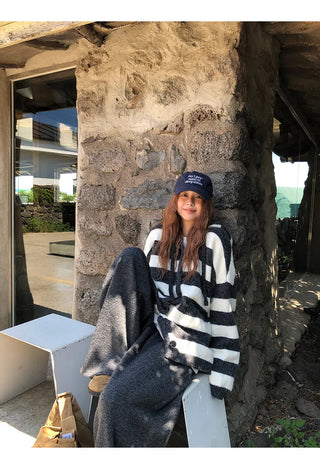 hooded striped cardigan