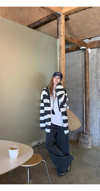 hooded striped cardigan