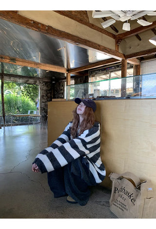 hooded striped cardigan