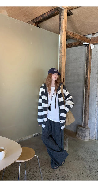 hooded striped cardigan