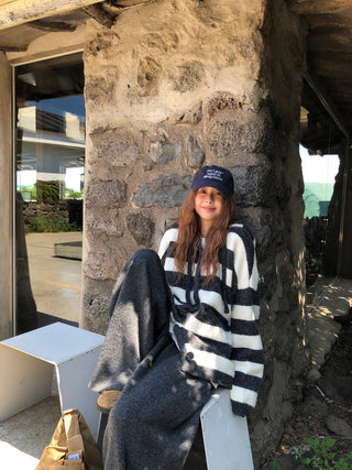 hooded striped cardigan