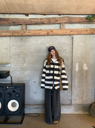 hooded striped cardigan