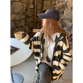 hooded striped cardigan