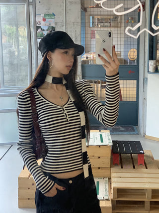 v-neck striped sweater