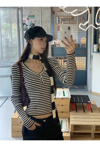 v-neck striped sweater