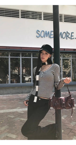 v-neck striped sweater