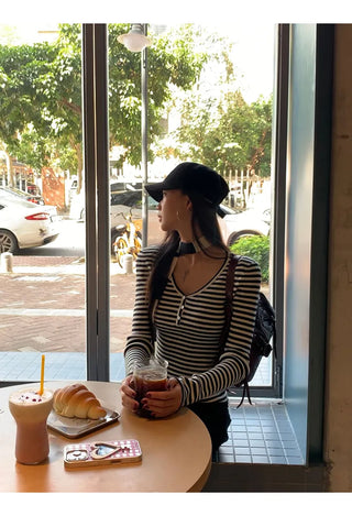 v-neck striped sweater