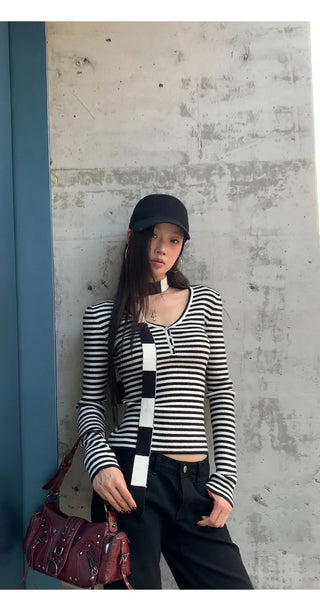 v-neck striped sweater