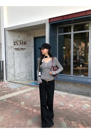 v-neck striped sweater