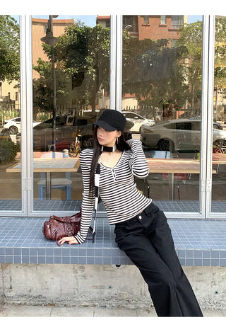 v-neck striped sweater