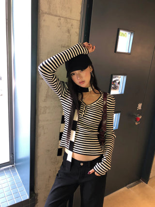 v-neck striped sweater