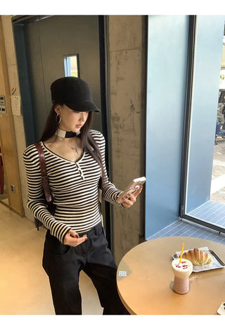 v-neck striped sweater