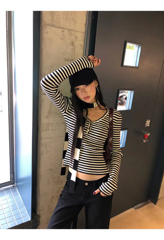 v-neck striped sweater
