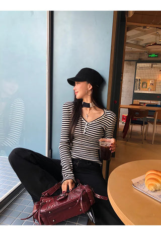 v-neck striped sweater