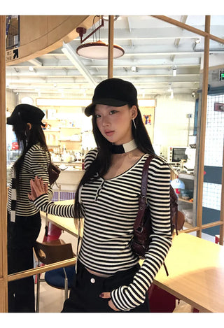 v-neck striped sweater