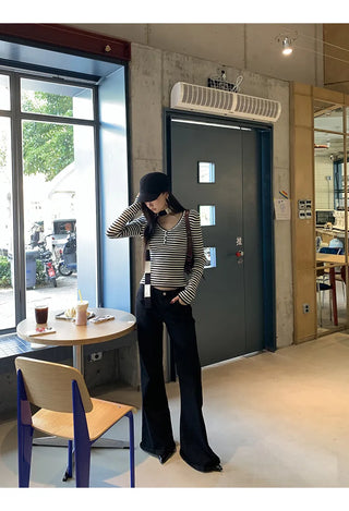 v-neck striped sweater