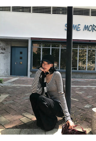 v-neck striped sweater