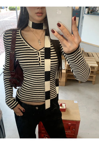 v-neck striped sweater