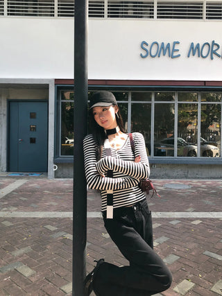 v-neck striped sweater