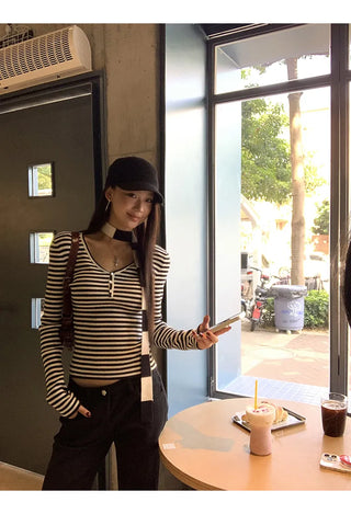 v-neck striped sweater