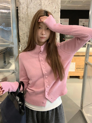pink turtleneck cardigan
