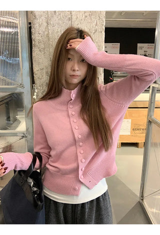 pink turtleneck cardigan