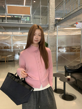 pink turtleneck cardigan