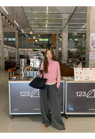 pink turtleneck cardigan