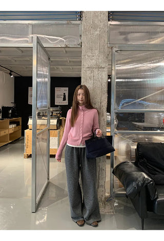 pink turtleneck cardigan